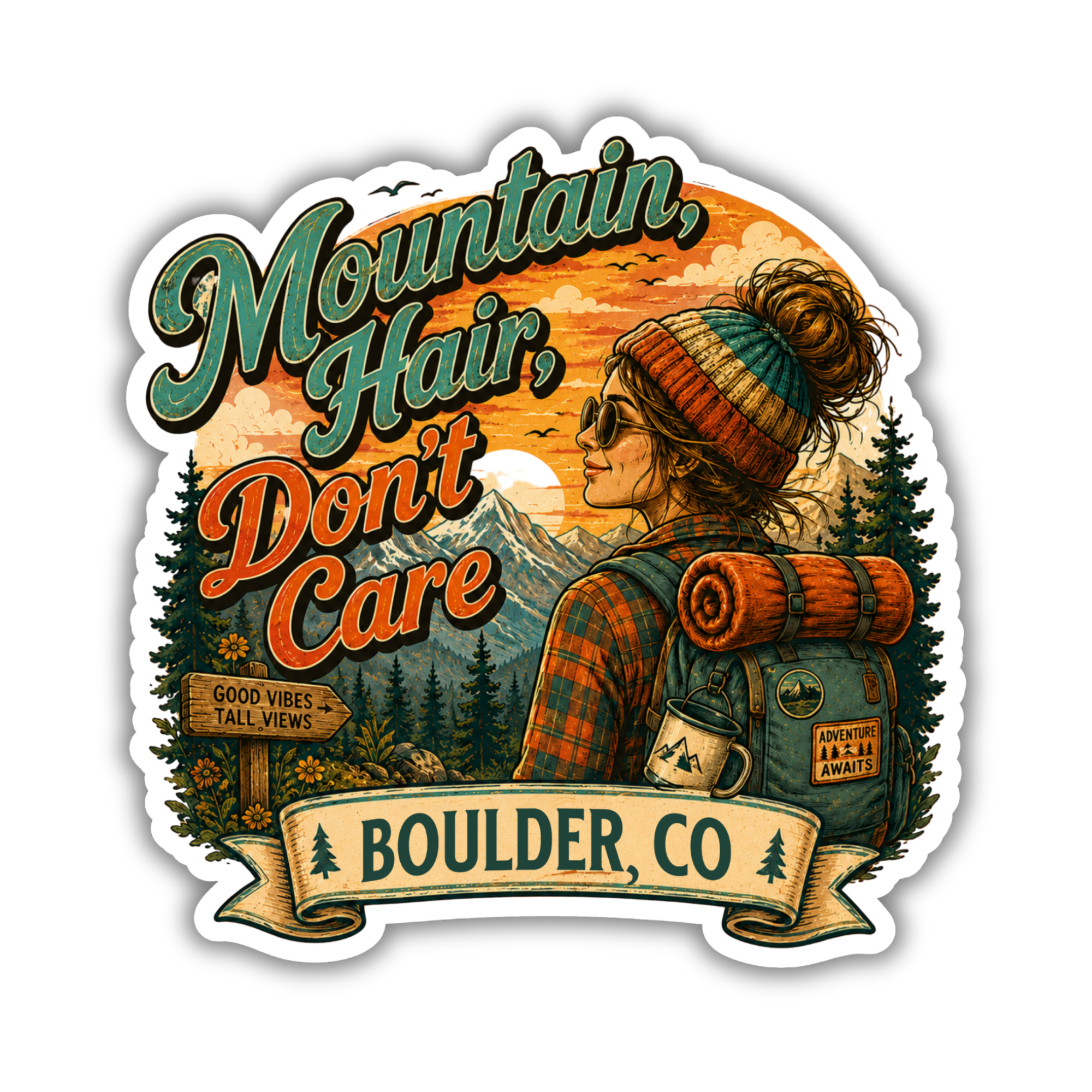 Custom Stickers, Vinyl Stickers | Mountain Hair, Don't Care