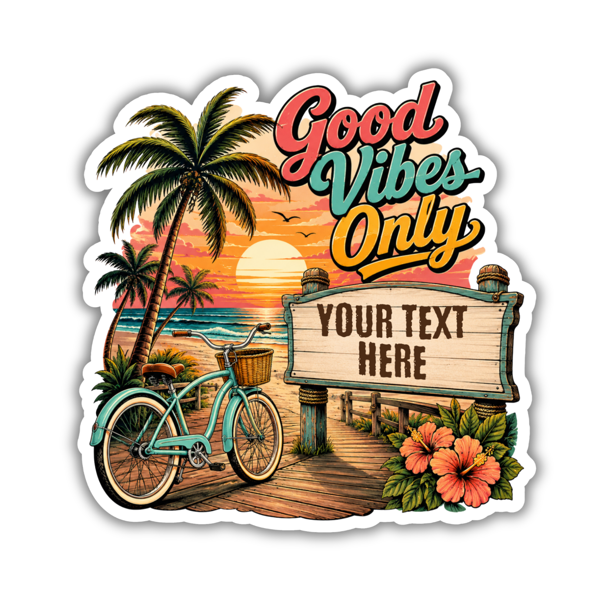 Custom Stickers, Vinyl Stickers | Good Vibes Beach Design