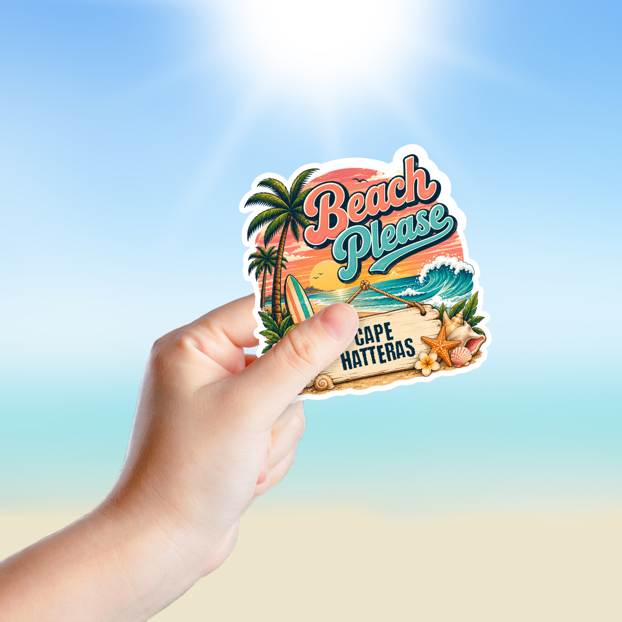 Custom Stickers, Vinyl Stickers | Beach Please Beach Scene