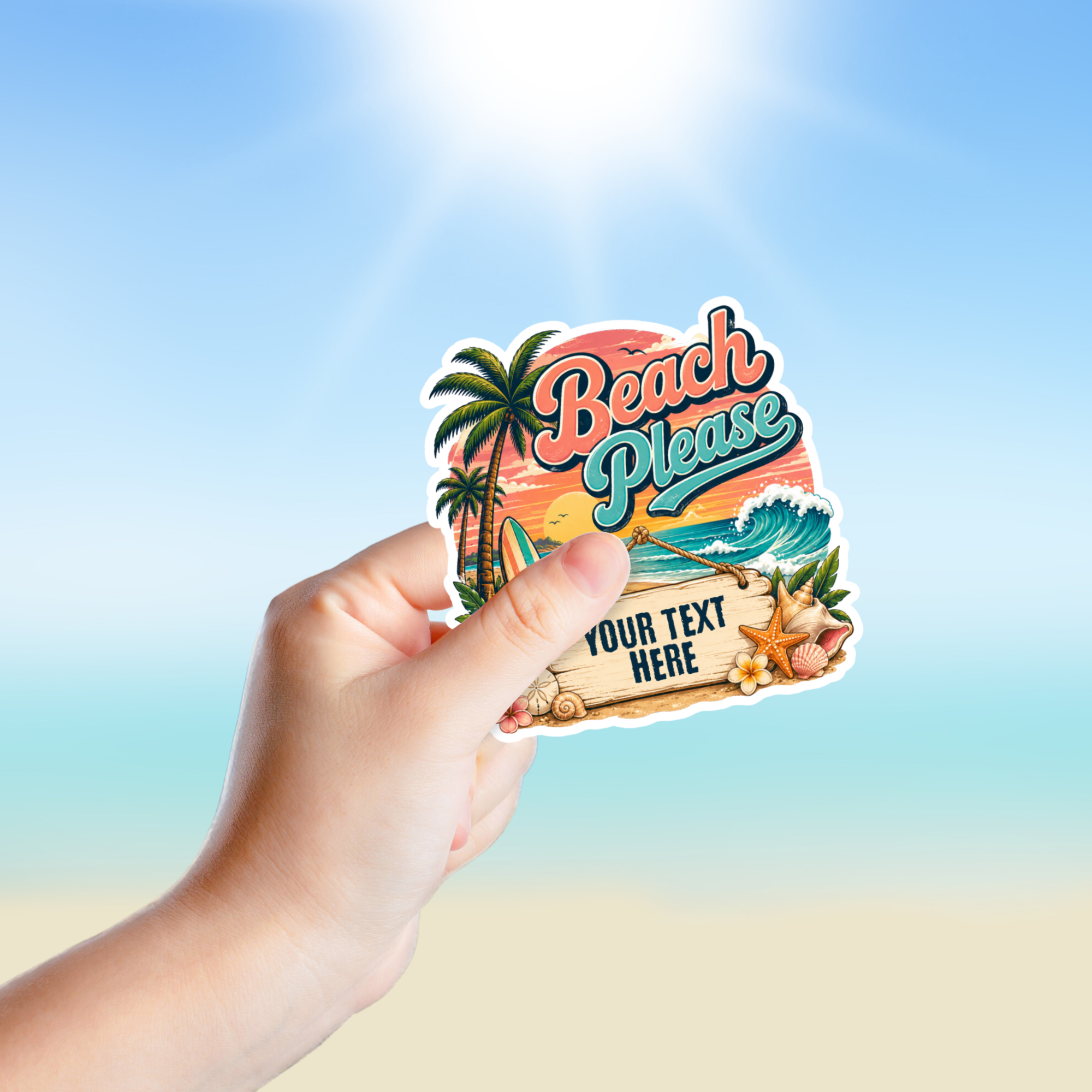 Custom Stickers, Vinyl Stickers | Beach Please Beach Scene