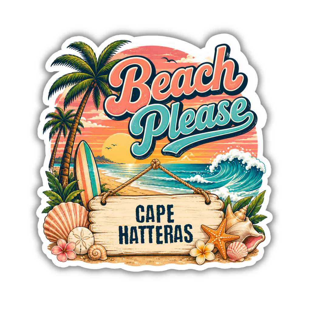 Custom Stickers, Vinyl Stickers | Beach Please Beach Scene