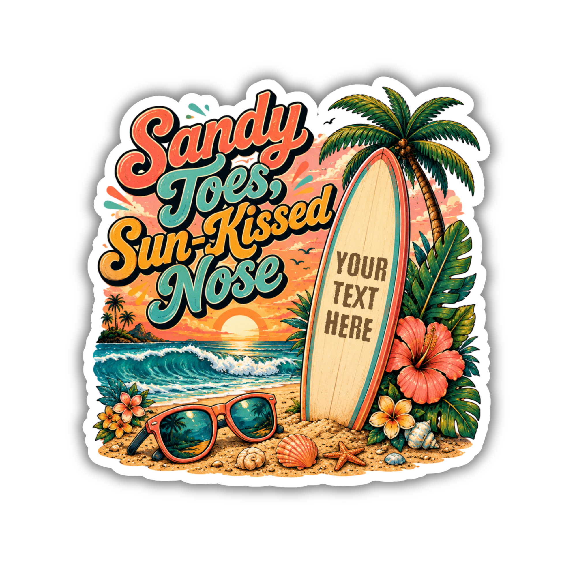 Custom Stickers, Vinyl Stickers | Sandy Toes, Sun-Kissed Nose Surfboard