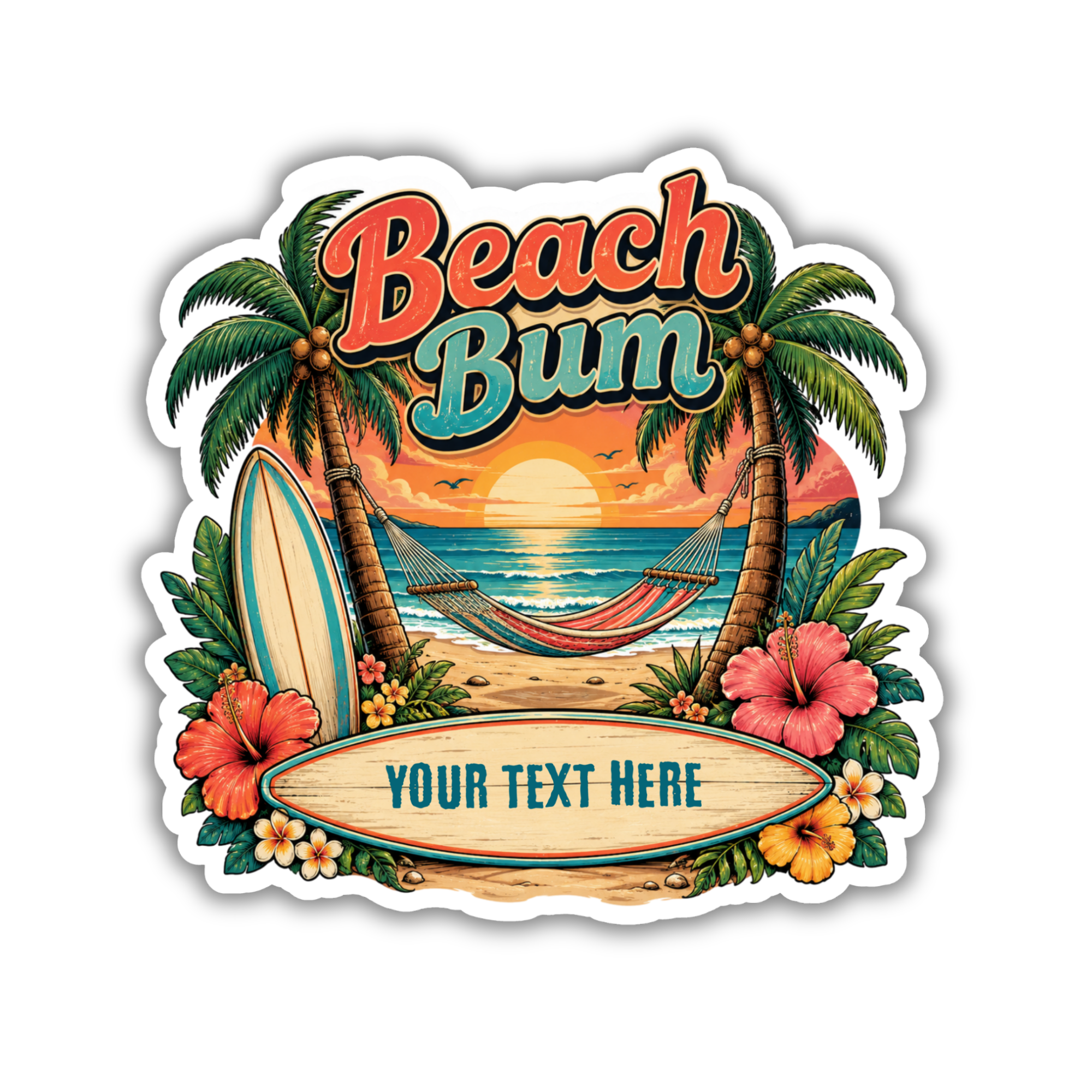 Custom Stickers, Vinyl Stickers | Beach Bum Hammocking Scene